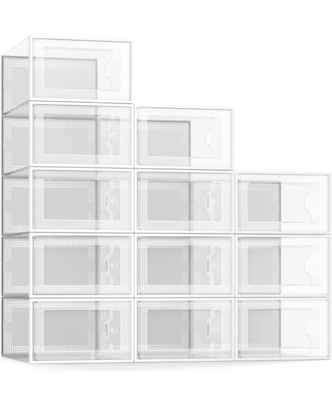 Photo 1 of SEE SPRING Large 12 Pack Shoe Storage Box, Clear Plastic Stackable Shoe Organizer for Closet, Space Saving Foldable Shoe Rack Sneaker Container Bin Holder