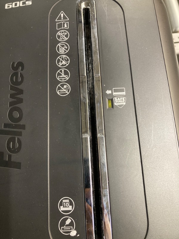 Photo 3 of ****PAPER IS STUCK INSIDE **** Fellowes Powershred 60Cs 10-Sheet Cross-Cut Paper and Credit Card Shredder with SafeSense Technology (4606001) 10-Sheet Paper Shredder