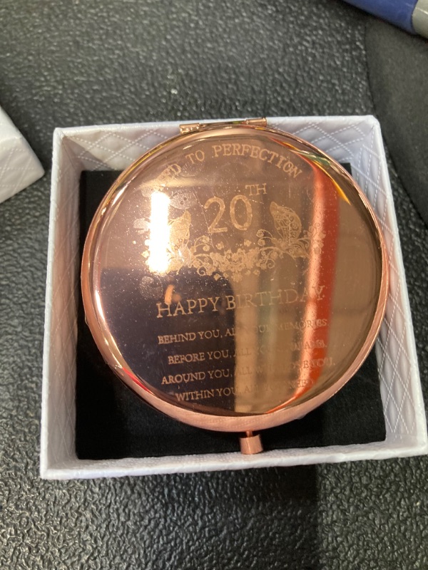 Photo 1 of 20th Birthday Gift for Girls Stainless Steel Portable Compact Makeup Mirror Behind You All Your Memories Before You All Your Dreams Inspiration Presents with Gift Box for Friend Sister Rose Gold