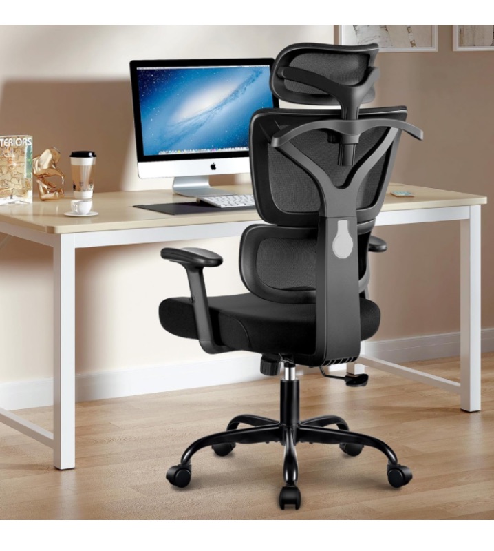 Photo 1 of Office Chair Ergonomic Desk Chair, High Back Gaming Chair, Big and Tall Reclining Comfy Home Office Chair Lumbar Support Breathable Mesh Computer Chair Adjustable Armrests (Black)