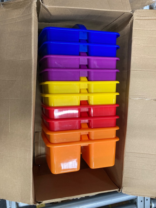 Photo 2 of ***GREEN IS NOT INCLUED***Bulk Classroom Supplies Assorted Bright Colors Portable Plastic Storage Caddy Classroom Caddy Organizer for Classroom Plastic Caddy with Handle Stackable Storage Supplies for Kids Teachers (12 Pcs)