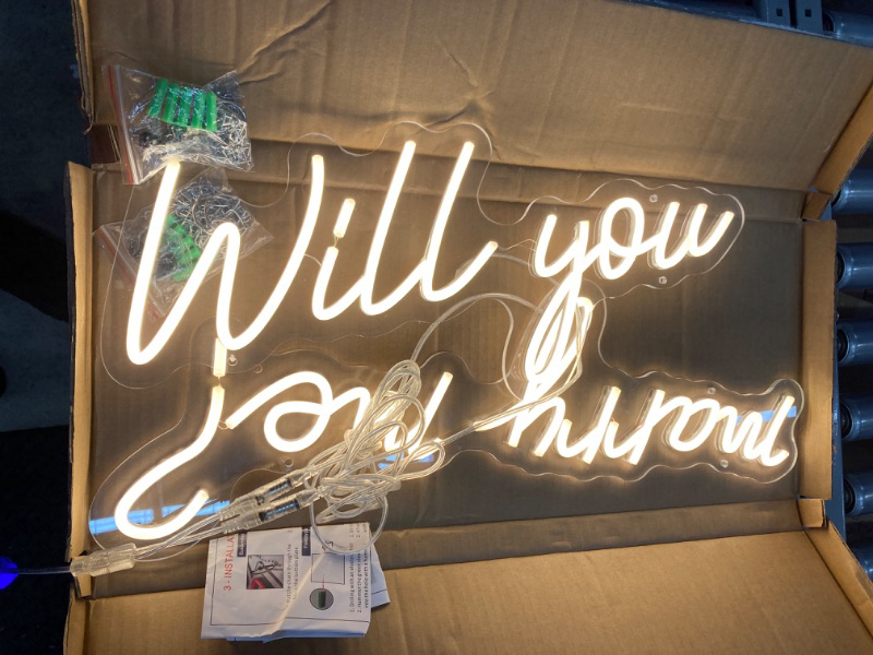 Photo 2 of Will You Marry Me Neon Sign for Wall Decor, Dimmable Marry Me Light Up Letters Two-piece Design Large Size LED Neon Light Signs for Proposal Wedding Anniversary Valentine Engagement Room Decor