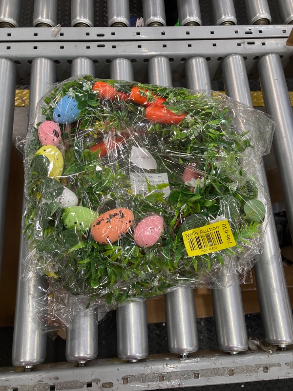 Photo 2 of ***Bundle of 2***AFRITEE Easter Front Door Wreath - 13 inch Handmade Green Spring Floral Wreath Garland with Colorful Eggs Carrot Hanging On Decoration for Home Front Door Outdoor Wall Window Eggs Wreath Wreath