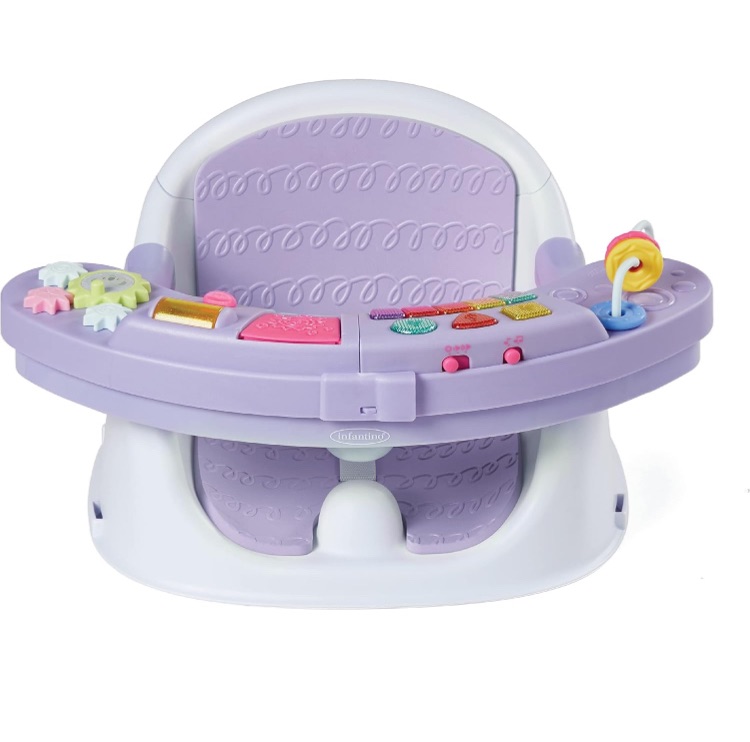 Photo 1 of ***Needs to be cleaned**Infantino Music & Lights 3-in-1 Discovery Seat and Booster - Convertible Infant Activity and Feeding Seat with Electronic Piano for Sensory Exploration, for Babies and Toddlers, Lavender