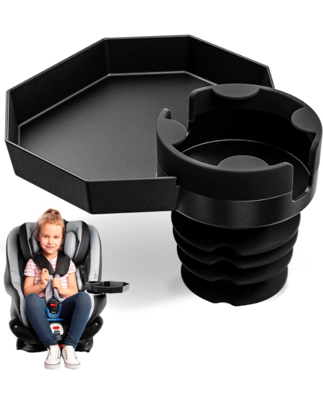 Photo 1 of Kids Travel Tray – Car Seat and Car Cup Holder Tray - Tray for Snacks, Entertainment, Toys – Includes Cup Holder – Fits Most Car Seats