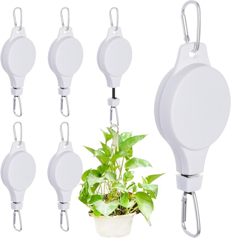 Photo 1 of 6 Pcs Plant Pulley Retractable Hanger, Easy Reach Plant Pulley Adjustable Height Wheel for Hanging Plants Heavy Duty Plant Hanger for Garden Baskets Pots & Birds Feeder - White