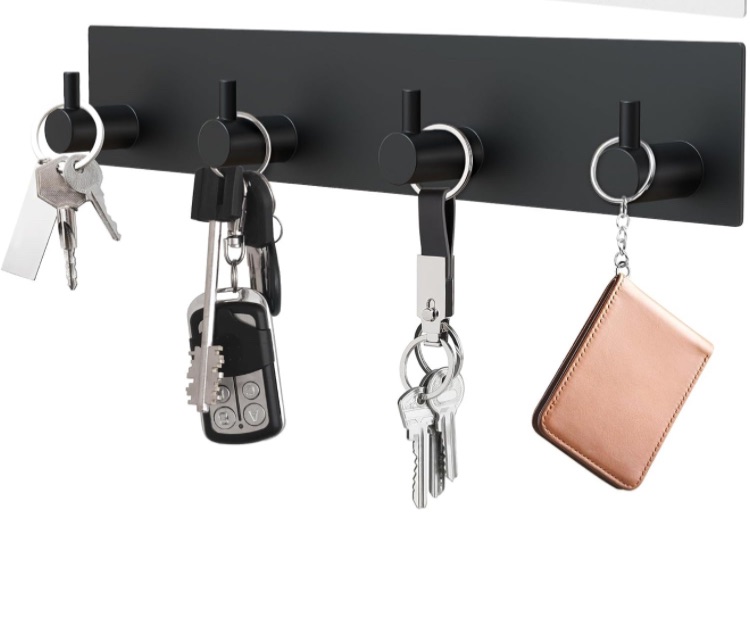 Photo 1 of VIS'V Key Holder Wall Mount, Matte Black Self Adhesive Key Hanger Metal Small Key Rail with 4 Key Hooks Key Rack Keychain Holder