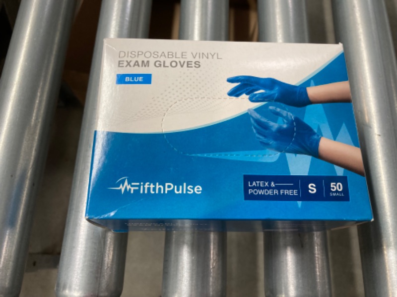 Photo 2 of Blue Vinyl Disposable Gloves Small 50 Pack - Latex Free, Powder Free Medical Exam Gloves - Surgical, Home, Cleaning, and Food Gloves - 3 Mil Thickness Small (Pack of 50) Blue