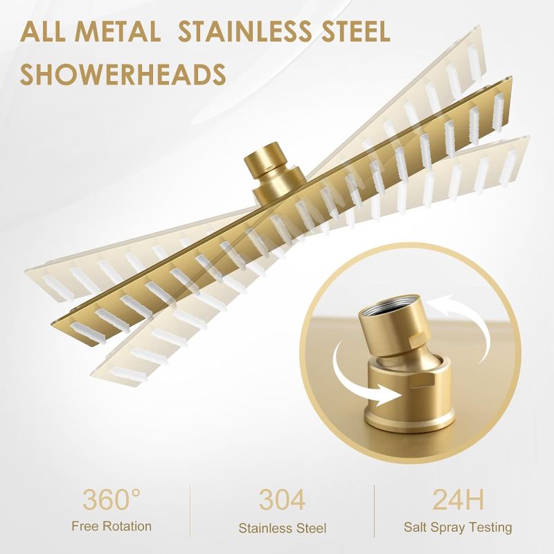 Photo 1 of 16 inch Brushed Gold Large Rain Shower Head Ceiling Mount - All Metal 304 Stainless Steel, Full Body Rainfall Shower with 324 Silicon Nozzles - Waterfall...
Size:16 Inch