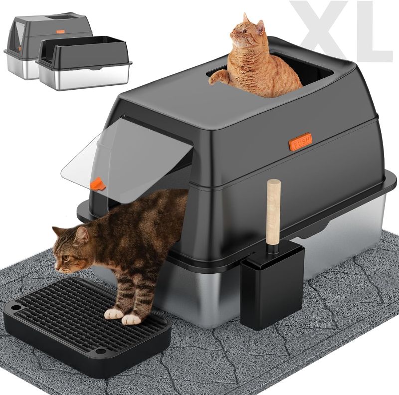 Photo 1 of 
Stainless Steel Litter Box with Lid,Front Entry Top Exit Kitty Litter Box,Extra Large Enclosed Metal Litter Box with Litter Scoop & Litter Mat-Black