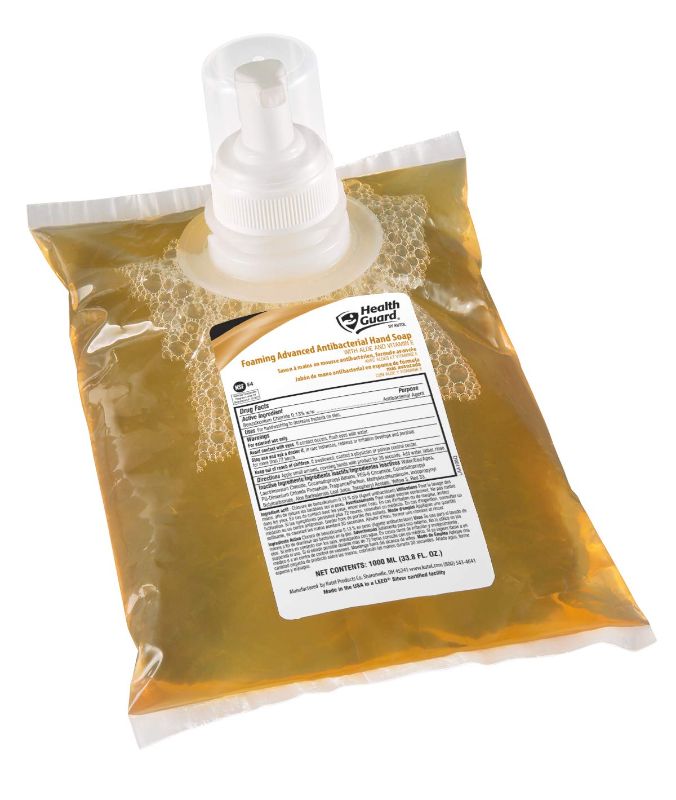 Photo 1 of 
Health Guard 21310 Foaming Advanced Antibacterial Hand Soap, 1000 mL Refill Bag, Amber with Citrus Spice Scent (Pack of 4)