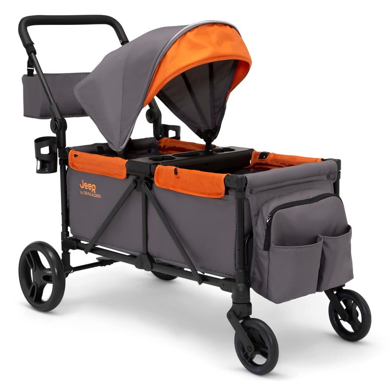 Photo 1 of -Jeep Sport All-Terrain Stroller Wagon by Delta Children - Includes Canopy, Parent Organizer, Adjustable Handlebar, Snack Tray & Cup Holders, Grey/Bonfire