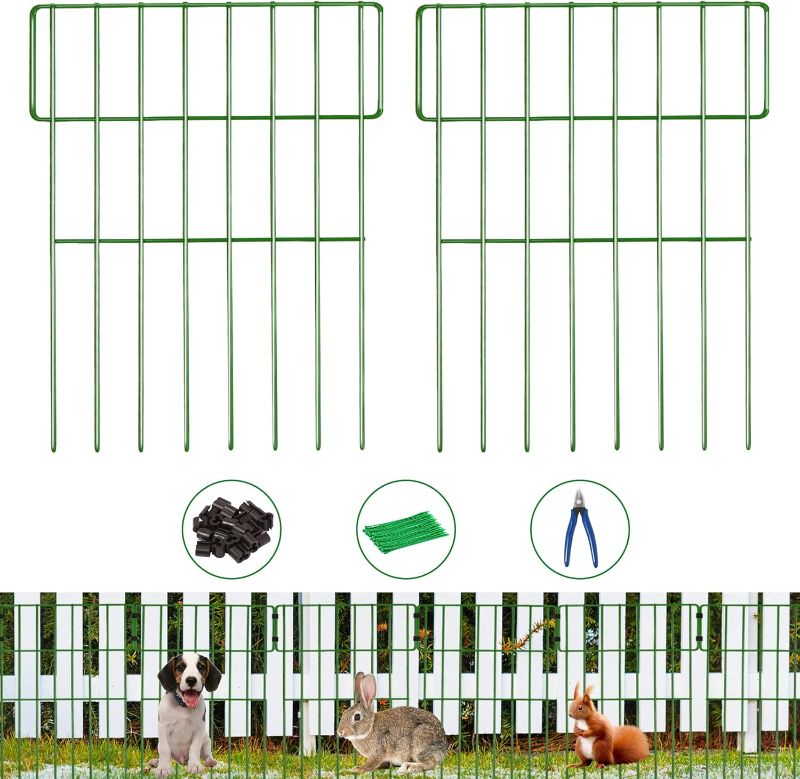 Photo 1 of 10 Pack Animal Barrier Fence, 1.52in Spike Spacing No Dig Fence 10.8ft(L) x 17inch(H) Rustproof Metal Defense Fence Border, Dog Rabbits Blocker Fence for Outdoor Yard,with Cable Ties and Cutting Plier
