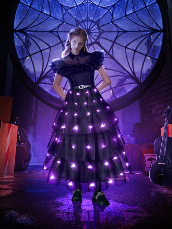 Photo 1 of 5-6 YEARS OLD Light Up Black Halloween Costumes for Girls Teens with Belt, Movie Character School Dancing Dress Up Clothes
