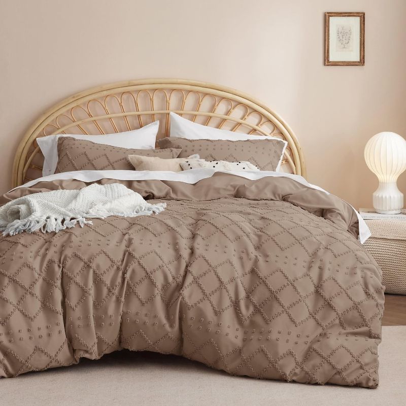 Photo 1 of *** DESIGN AND COLOR MAY VARY *** Bedsure Boho Duvet Cover Queen - Boho Bedding, Tufted Queen Duvet Cover for All Seasons, 3 Pieces Embroidery Shabby Chic Home Bedding Duvet Cover Set(Deep Khaki, Queen, 90x90)
