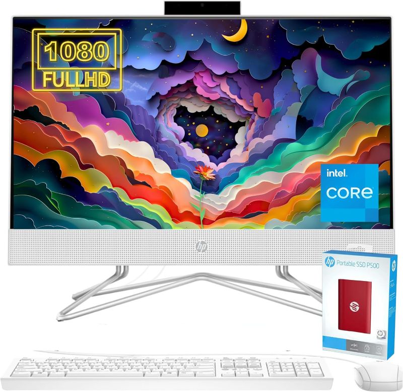 Photo 1 of HP Newest All-in-One Desktop, 21.5" FHD Display, 32GB RAM, 1TB Storage (512GB SSD with P500 500GB External SSD), Intel Dual-Core Processor, Webcam, HDMI, Bluetooth, Mouse and Keyboard, Windows 11