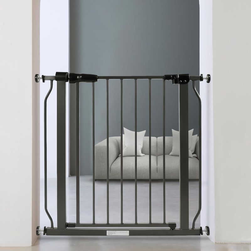 Photo 1 of BalanceFrom Easy Walk-Thru Safety Gate for Doorways and Stairways with Auto-Close/Hold-Open Features, 30-Inch Tall, Fits 29.1 - 33.8 Inch Openings, Graphite