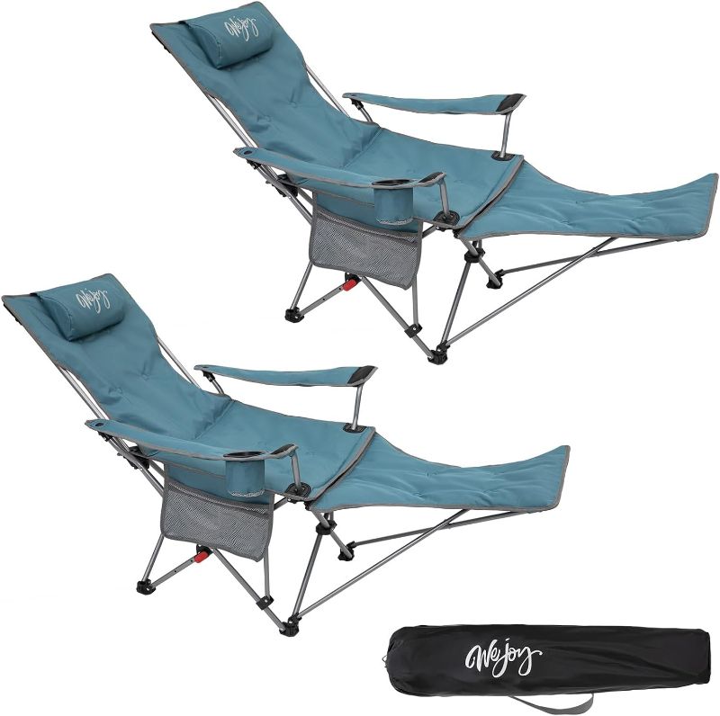 Photo 1 of #WEJOY 2-in-1 Camping Chair Reclining, Lightweight Folding Camping Chair with Adjustable Backrest & Footrest, Camping Lounge Chair with Headrest, Cup Holder, Storage Bag, for Beach, Lawn, 2 Pack