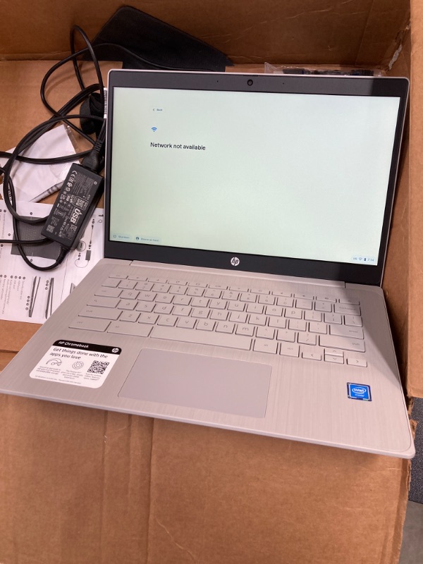 Photo 2 of HP 2023 est Chromebook Laptop Student Business,14'' HD Display,Quad-Core Intel Celeron N4120 Processor,4GB RAM,64GB eMMC,720p Webcam,WiFi,Bluetooth,14+ Hrs Battery,Chrome OS+MarxsolCables Modern Gray