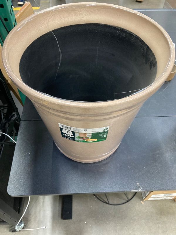Photo 1 of 16 in. Evie Resin Planter-Whitewash Clay (16 in. H x 16 in. W)
