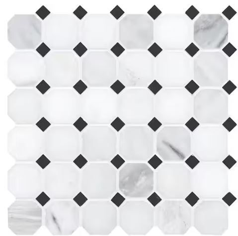 Photo 1 of Greecian White Octagon 12 in. x 12 in. x 10 mm Honed Marble Mosaic Tile (10 Sq. ft./Case) 5 cases
