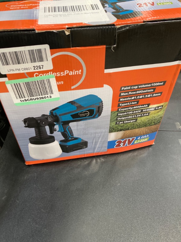 Photo 2 of Paint Sprayer, HVLP Cordless Electric Spray Paint Gun, 2000mAh Batteries, 6 Copper Nozzles & 3 Spray Patterns, Easy to Clean, for Furniture/Cabinets/Fence/Walls/Door/Garden Chairs etc (A Battery)