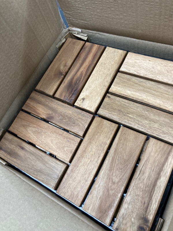 Photo 3 of Natural Acacia Wood 3/4 in. T x 12 in. W Solid Hardwood Flooring Interlocking Deck Tiles-Checker Pattern(10 sq.ft./case)****2CASES***
