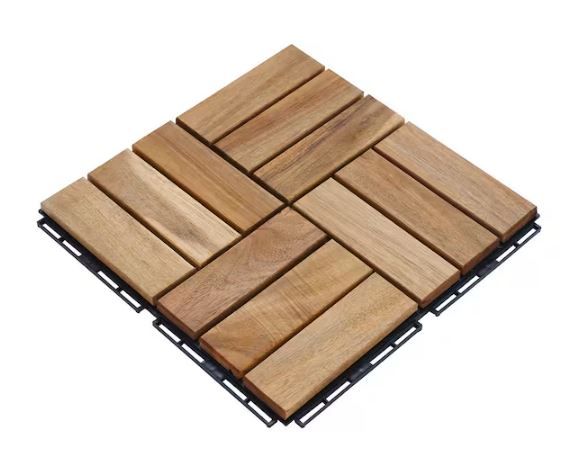 Photo 1 of Natural Acacia Wood 3/4 in. T x 12 in. W Solid Hardwood Flooring Interlocking Deck Tiles-Checker Pattern(10 sq.ft./case)****2CASES***
