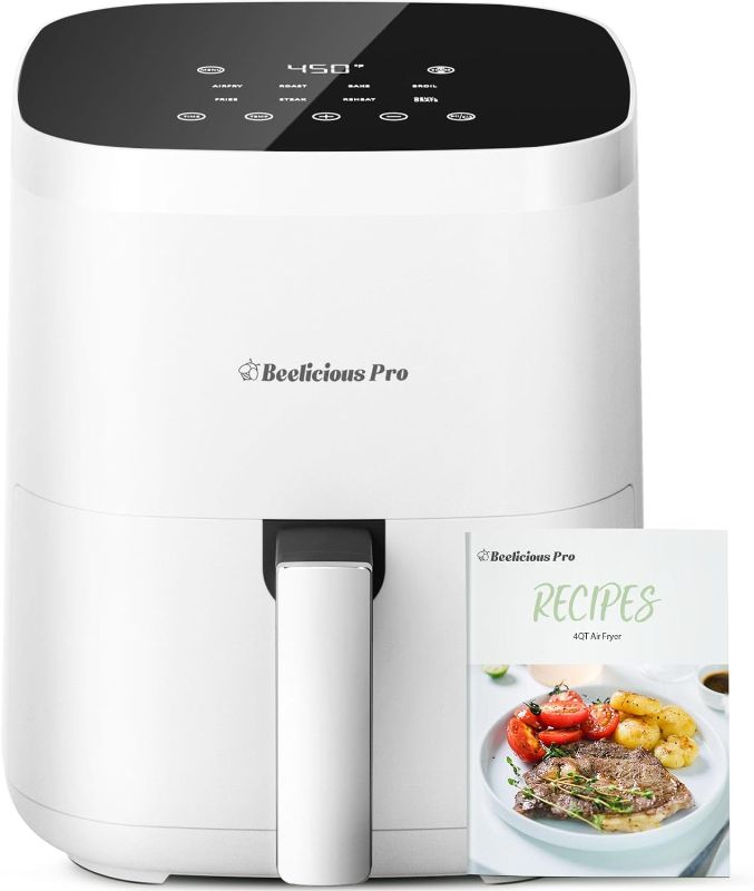 Photo 1 of Air Fryer,Beelicious® 8-in-1 Smart Compact 4QT Air Fryers,Shake Reminder,450°F Digital Airfryer with Flavor-Lock Tech,Tempered Glass Display,Dishwasher-Safe & Nonstick,Fit for 1-3 People,Bright White