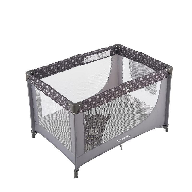 Photo 1 of Pamo Babe Portable Crib Baby Playpen with Mattress and Carry Bag (Grey)
