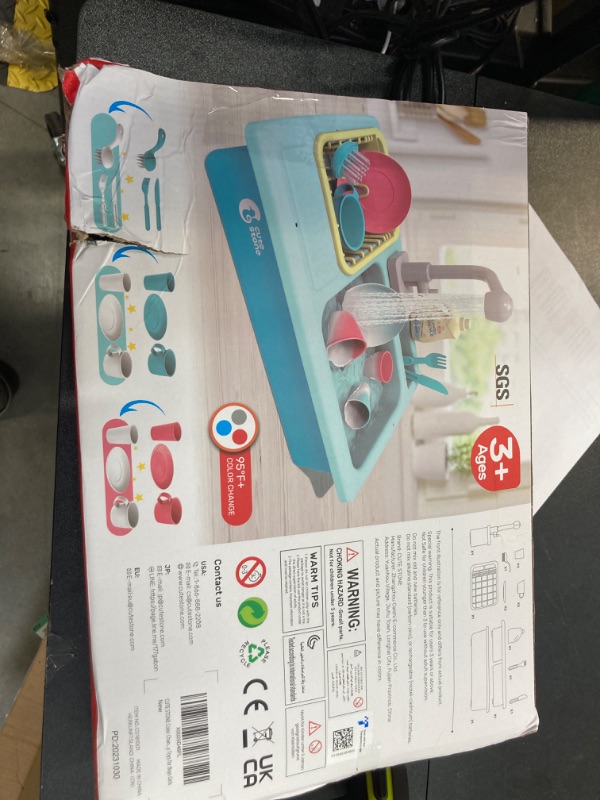 Photo 2 of CUTE STONE Color Changing Kitchen Sink Toys, Children Electric Dishwasher Playing Toy with Running Water, Upgraded Faucet, Automatic Water Cycle System Play House Pretend Role Play Toys for Boys Girls
