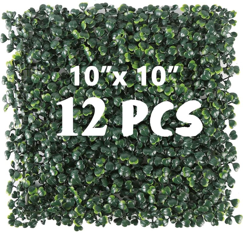 Photo 1 of ***MISSING ONE PANEL**12PCS 10"x 10" Artificial Boxwood Wall Panels, UV-Anti Grass Wall Hedge Plant Panels for Indoor Outdoor Green Wall Decor Ivy Fence Covering Privacy