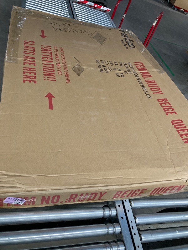 Photo 1 of **HEADBOARD AND SLATS ONLY/BOX 1 OF 2**Meridian Furniture RudyBeige-Q Rudy Collection Modern | Contemporary Teddy Fabric Queen Bed with Soft Plush Beige Teddy Fabric and Rounded Headboard, 75" W x 91" D x 46.5" H, Beige, Queen