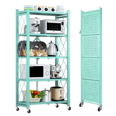 Photo 1 of ***DAMAGED, DENTED/BENT -SEE ALL PHOTOS -SELLING AS IS *** 
COOKCOK 5-Tier Storage Shelving Unit Metal Shelf 27.9 X13.4 X62.5 Foldable Storage Shelf with Wheels Garage Shelf Metal Storage Rack Kitchen Shel
