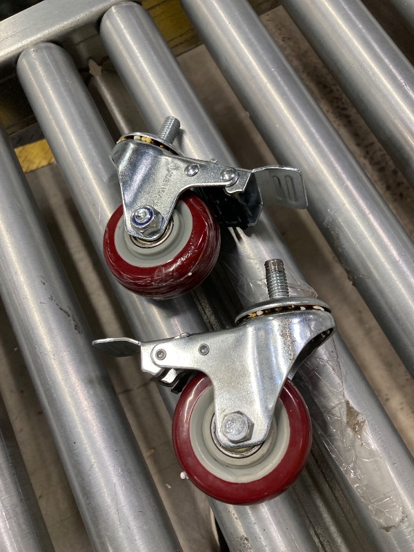 Photo 1 of ***SET OF 2 ONLY**** 
Finnhomy Swivel Caster Wheels 3 Inch Threaded Stem Casters Set of 2 Heavy Duty 1/2"-13 x 1 with Brake Polyurethane Industrial Locking Castors Wheels for Cart/Furniture 2200 Lbs Smooth Casters, Red