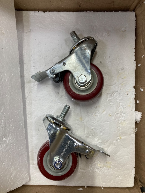 Photo 1 of ***SET OF 2 ONLY**** 
Finnhomy Swivel Caster Wheels 3 Inch Threaded Stem Casters Set of 2 Heavy Duty 1/2"-13 x 1 with Brake Polyurethane Industrial Locking Castors Wheels for Cart/Furniture 2200 Lbs Smooth Casters, Red