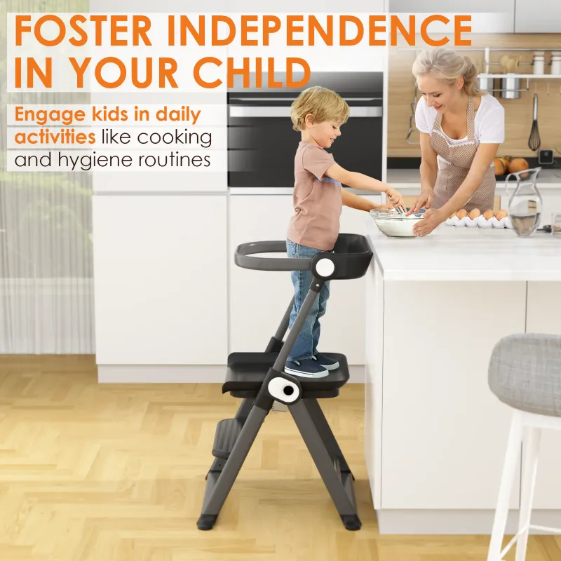 Photo 1 of ***(PART ONLY -SELLING AS IS)***
Cowiewie Foldable Toddler Tower, Space-Saving Kitchen Step Stool Standing Tower for Toddler, Grey