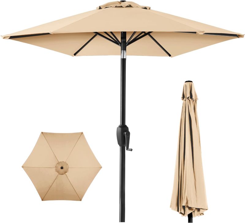 Photo 1 of ***MISSING PIECES, FOR PARTS*** Panana 7.5FT Outdoor Patio Umbrella Table Umbrella Steel Polyester Market Umbrella Yard Umbrella with 6 Sturdy Ribs, Push Button Tilt and Crank for Deck, Garden, Backyard, PoolI’m 