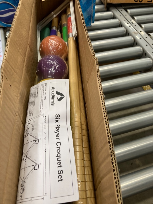 Photo 1 of ApudArmis Six Player Croquet Set with Premiun Rubber Wooden Mallets 28In,Colored Ball,Wickets,Stakes - Lawn Backyard Game Set for Adults/Teenagers/Family (Large Carry Bag Including)