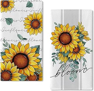 Photo 1 of (2PACK) Seliem Sunflower Spring Summer Kitchen Dish Towels Set of 2, Bloom Floral Fall Autumn Hand Towels Drying Baking Cooking Cloth, Eucalyptus Leaves Seasonal Home Kitchen Decor 18x26 Inch