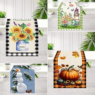 Photo 1 of (3PACK)Seasonal Table Runners, Hello Spring Summer Fall Winter Table Runners,Seasonal Holiday Kitchen Dining Table Decoration for Indoor Outdoor Home Party Decor 13 x 72 