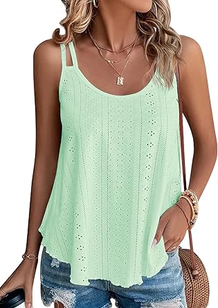 Photo 1 of AIMITAG Spaghetti Strap Tank Tops Women Eyelet Embroidery Sleeveless Tops Scoop Neck Sexy Loose Fit Casual Summer Flowy Camis