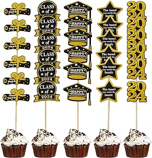 Photo 1 of (3PACK) 30 Pcs Glitter Happy New Year Cupcake Toppers 2024 Gold Black Cupcake topper Cheers to 2024 Cake Picks for New Years Eve Party Decoration (Cheers Happy New Year)