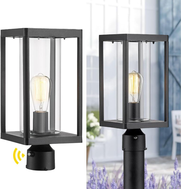 Photo 1 of Beionxii Dusk to Dawn Outdoor Wall Sconces, Modern Exterior Porch Light Wall Mount Lantern, Black Cast Aluminum w/Clear Cylinder Glass - A291W-1PK WALL LANTERN X 2 