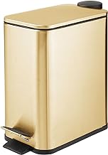 Photo 1 of ***LARGE, DENTED IN THE TOP RIGHT CORNER*** Design Slim Metal Rectangle 1.3 Gallon/5 Liter Trash Can with Step Pedal, Easy-Close Lid, Removable Liner - Narrow Wastebasket Garbage Container Bin for Bathroom, Bedroom, Kitchen - Soft Brass