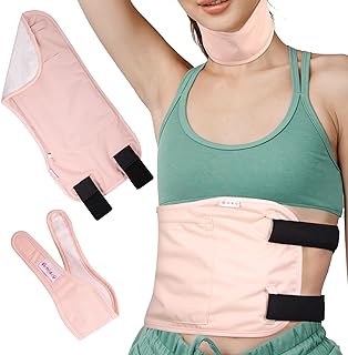 Photo 1 of (2pack) Neck Castor Oil Packs Wrap Compress Kit for Liver Detox, Fibroid, Stomach and Thyroid with Velco Elastic Strap Bamboo Cotton (Pink)