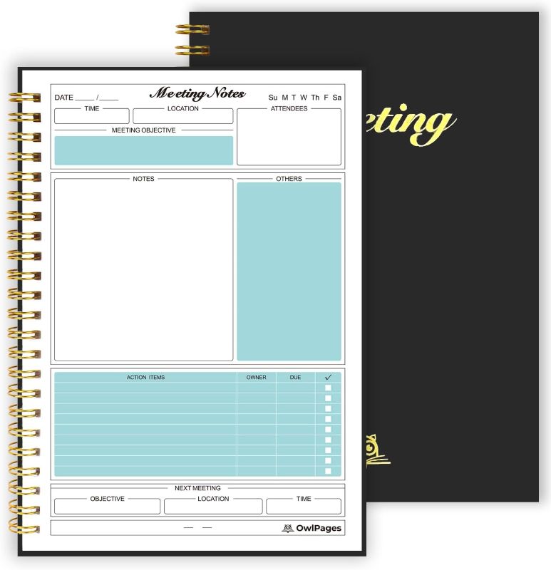 Photo 1 of Meeting Notebook for Work with Action Items, Meeting Planner Organizer for Office Agenda Book Spiral Meeting Notes, 160 Pages, 7”x10”, Black https://a.co/d/hmGCarD