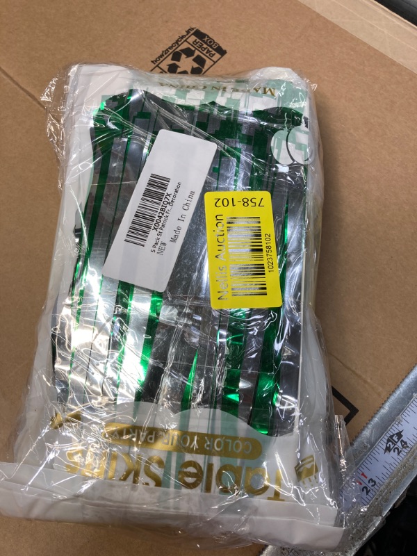 Photo 1 of 5 Pack St Patrick Fringe Table Skirt, 29x108 Inch Metallic Tinsel Foil Fringe Skirts Table Decorations, Silver Green Patrick Parade Floats Fringe Birthday Halloween Christmas Party Decoration