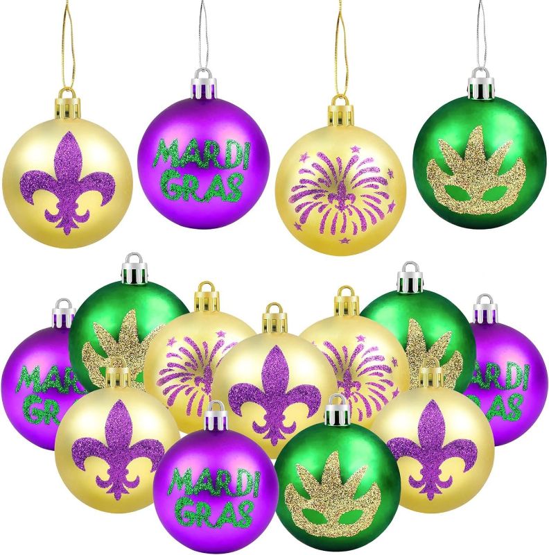 Photo 1 of ***BANDLEX2 ***Mardi Gras Ball Ornaments Purple Green Yellow Carnival Tree Ornament, Mardi Gras Decorations Sequin Ball for Carnival St. Patrick's Day Party Hanging Decor