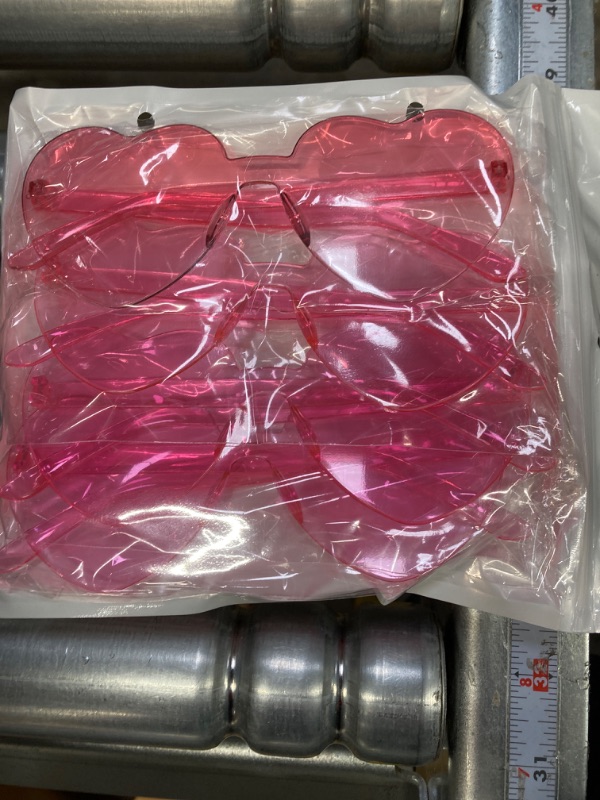 Photo 2 of Iioscre Heart Shaped Sunglasses for Women:4 Pairs Colorful Rimless Transparent Heart Glasses for Concert Party Favors Bright Color